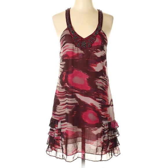 Free People Dresses & Skirts - FREE PEOPLE Beaded Neckline Silk A-Line Dress